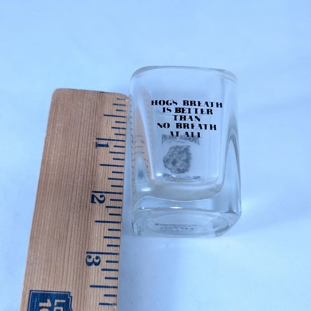 Hogs Breath Saloon Key West Square Shot Glass‎ Clear Black Logo Slogan Barware